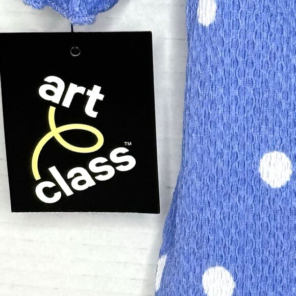 Art Class Girls Blue Polka Dot Textured Woven Long Sleeve Dress Size S 6/7 NEW! - Picture 9 of 10